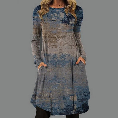 Color Block Round Neckline Long Sleeve Above Knee A line Dress m161512287 (5829267)