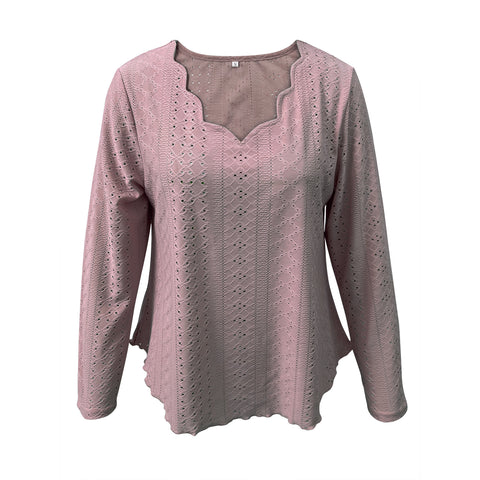 New wavy scallop collar breathable jacquard long-sleeved top women's m301913