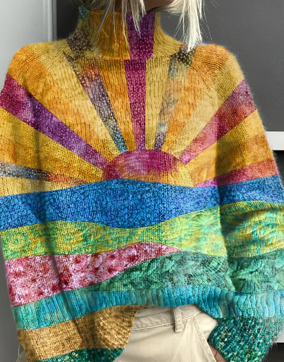 Christmas abstract print casual cape jacket cardigan sweater m302114