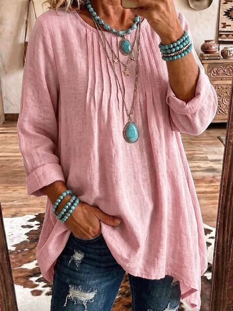 Casual Crew Neck Long Sleeve Regular Solid Color Women's T-Shirt FF303167