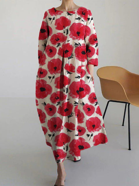 Loose Crew Neck Fashion Premium Long Sleeve Printed Dress m301044