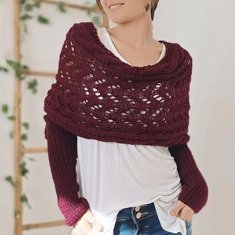 Double-sleeved extended hollow shawl multi-purpose knitted twist sweater with scarf outside autumn and winter women m302058