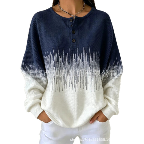 Long Sleeve 4 Button 3D Printed Loose Casual Women's Sweater FF303292