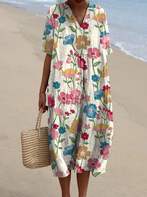 Fashion digital printing large wide V-neck dress m302382