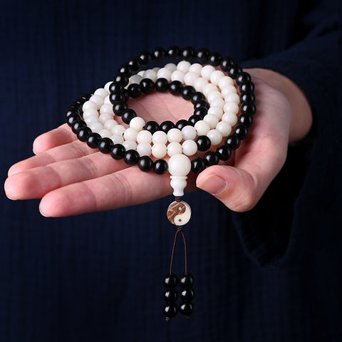White Bodhi Ebony Buddha Beads 108 Hunyuan Beads Taoist Rosary Beads Bracelet m3331295