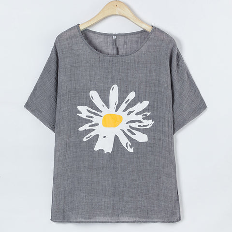 Loose Crew Neck Printed Pullover Medium Sleeve Women's T-Shirt m300917