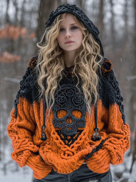 Autumn and winter loose hooded top casual shoulder retro women's printed sweater m302036