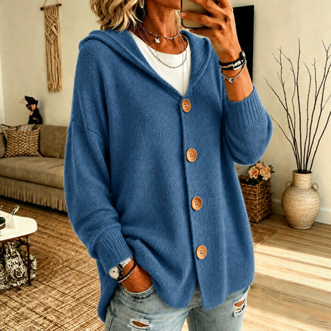 Knopf gestrickter Kapuzen-Cardigan Pullover Jacke m303202