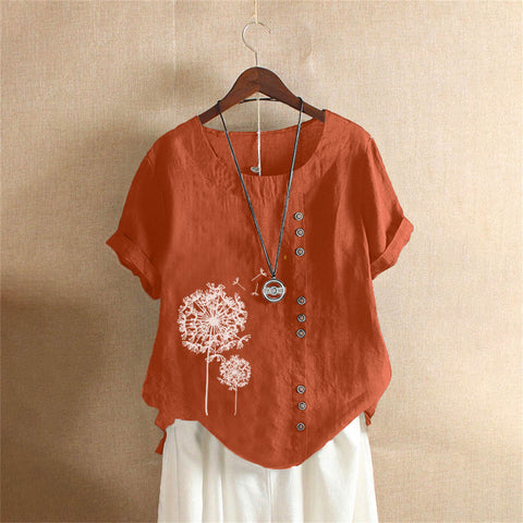 Large size casual loose cotton and linen short-sleeved pullover T-shirt cotton and linen women's clothing large size women's clothing m302737