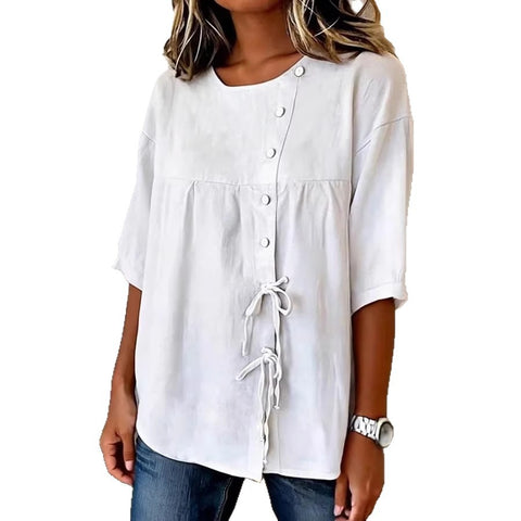 Temperament shirt with button-up crew neck medium-sleeved top m302712