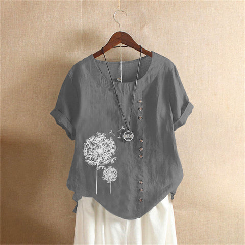 Large size casual loose cotton and linen short-sleeved pullover T-shirt cotton and linen women's clothing large size women's clothing m302737
