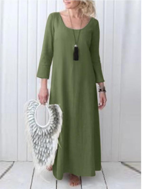 Women's Autumn and Winter Casual Long Large Size Dress Women's Casual Cotton and Linen Dress m302086