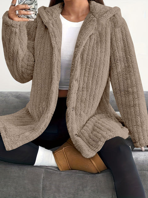 Autumn and winter women's clothing solid color long-sleeved hooded loose plush jacket women's m301910