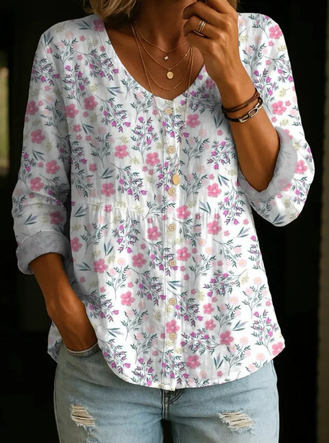 Crew Neck Women's Floral 3D Printed Women's Henley Shirt m302611