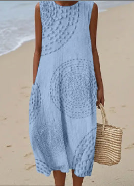 Summer sleeveless pocket casual print temperament long dress dress m302454