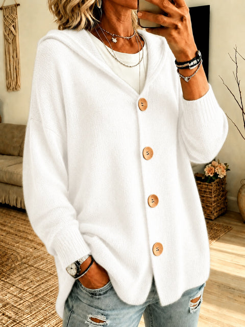 Knopf gestrickter Kapuzen-Cardigan Pullover Jacke m303202