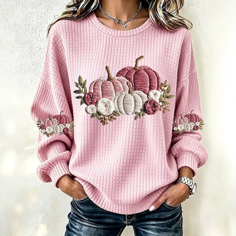 Waffle long-sleeved crew neck sweater literary retro FF303287