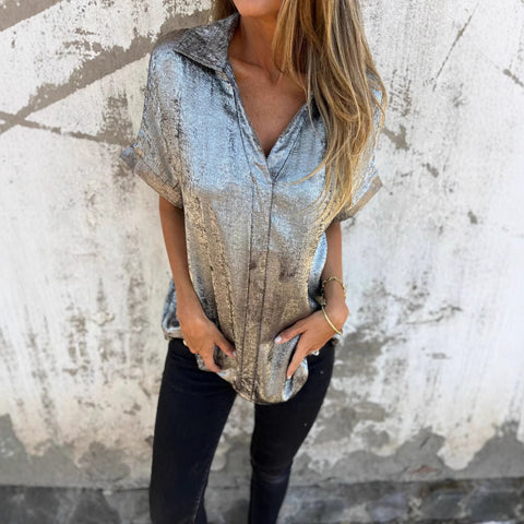 Casual loose bronzing short-sleeved lapel shirt women's m302795