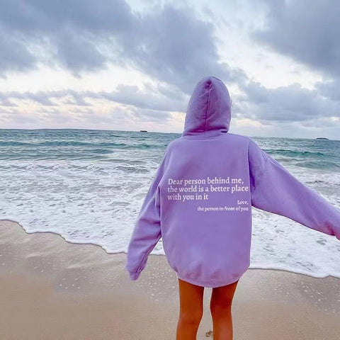 Women's fleece sweater plain letter print kangaroo pocket drawstring print hoodie m301967