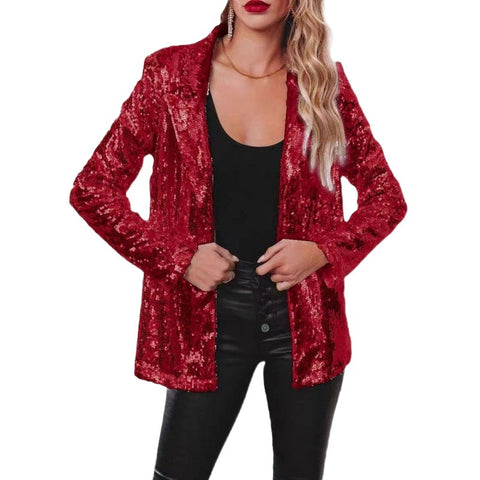 Cardigan lapel long-sleeved sequined casual blazer women's m302519