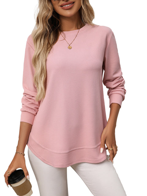 Loose waffle casual versatile T-shirt knitted long sleeve m302121