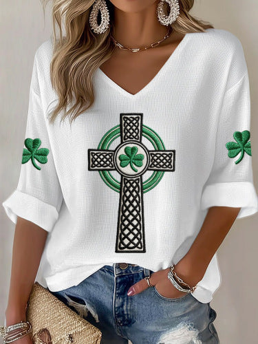 Summer V-neck short-sleeved top 3D digital printing women's casual short-sleeved m302655
