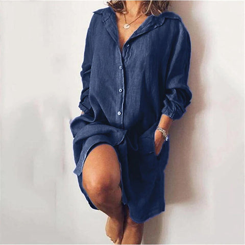 Independent Station cotton and linen medium and long-sleeved solid color cardigan single-breasted shirt m302063