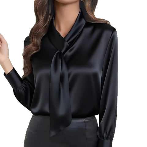 Autumn solid color fashion design sense streamer long sleeve shirt women's clothing m301975