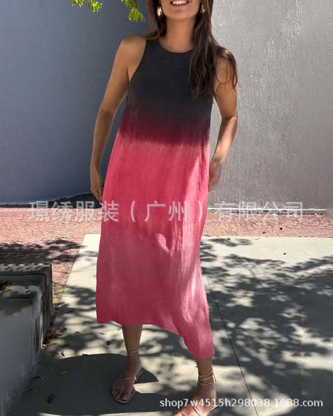 Women's dress AliExpress loose sleeveless printed vest long dress dress m302053