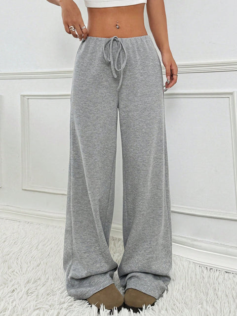 New casual striped solid color rubber band pull rope cotton straight pants m301650