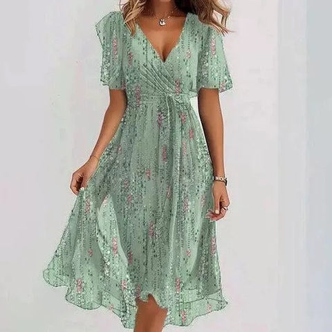 Loose casual comfortable V-neck floral dress m302907