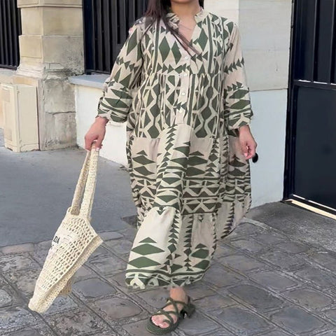 Autumn new pullover print bohemian dress women m301946