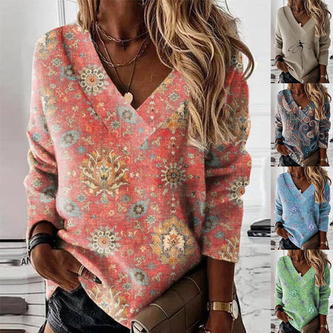 Women's Independent Station Amazon New V-Neck Printed Sweatshirt Top M302282