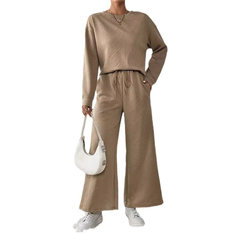 Loose and simple solid color casual suit women's autumn and winter new texture drawstring sportswear women's m301814