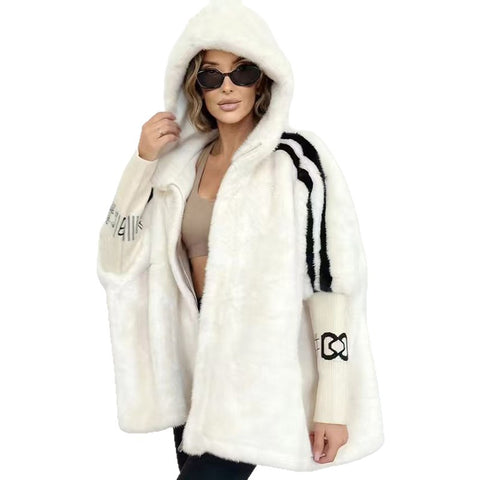 Women's fashion casual loose hooded splicing jacket m302515