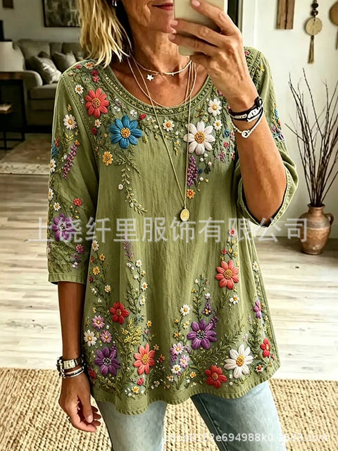 3D digital printing round neck seven-quarter sleeve women's clothing FF303095