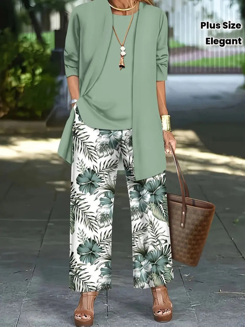 Pink three-piece casual suit women's cardigan wide-leg pants m302761