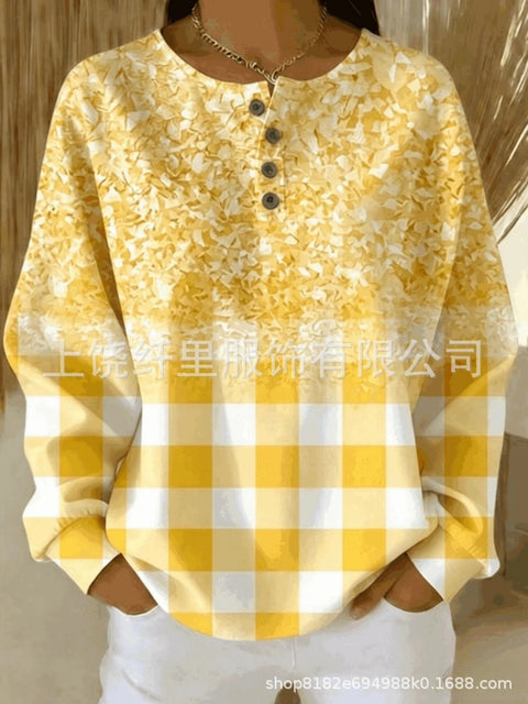 Crew neck 4 buckle spring and autumn fashion pattern 3D printing casual loose women's sweater FF303411 03