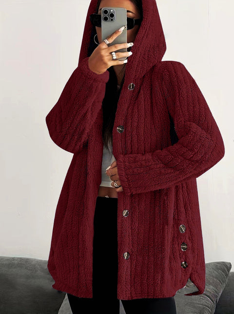 Autumn and winter women's clothing solid color long-sleeved hooded loose plush jacket women's m301910