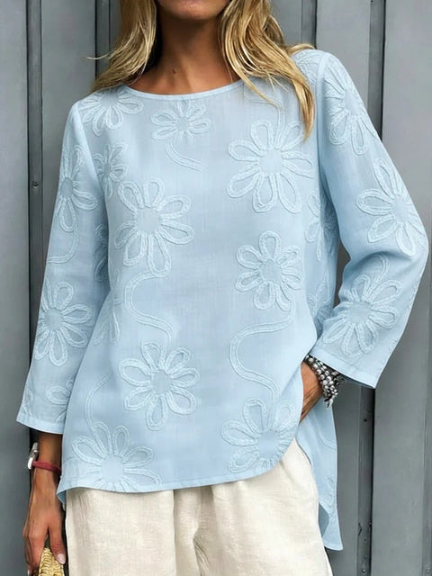 Spring new solid color pattern embroidered long-sleeved top women's clothing m302671