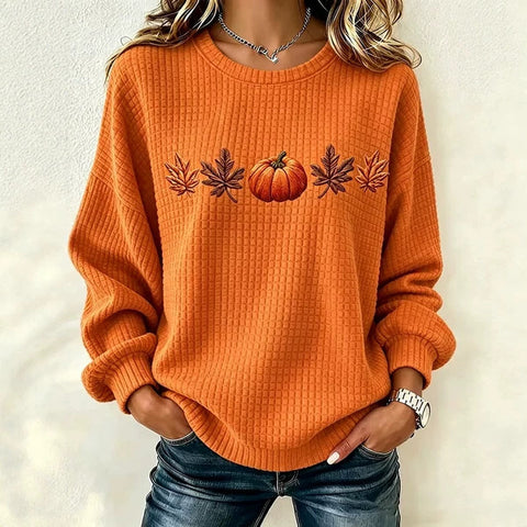 Waffle long-sleeved crew neck sweater literary retro FF303287
