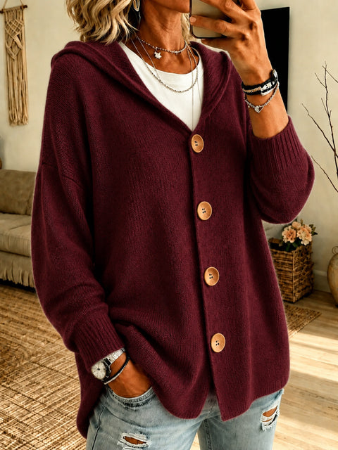 Knopf gestrickter Kapuzen-Cardigan Pullover Jacke m303202