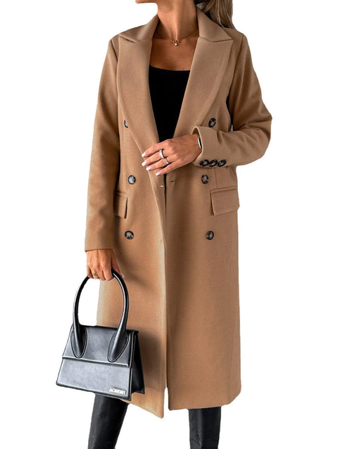 Jacket versatile woolen coat solid color long sleeve double breasted pocket m300579