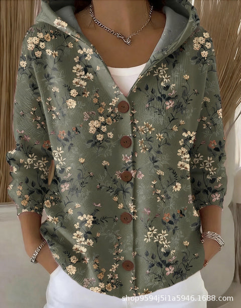 New black button hooded cardigan women's pure leisure fashion sweater jacket women's Christmas m302115