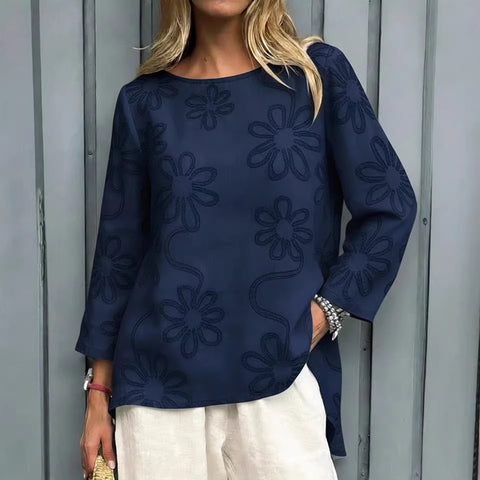 Spring new solid color pattern embroidered long-sleeved top women's clothing m302671