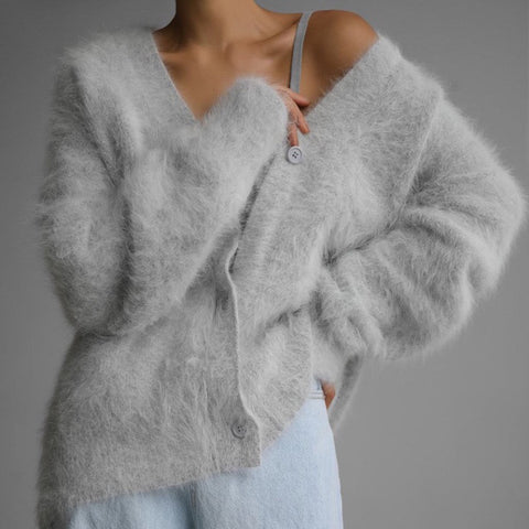 Autumn and winter lazy loose long-sleeved V-neck sweater jacket women's m302032