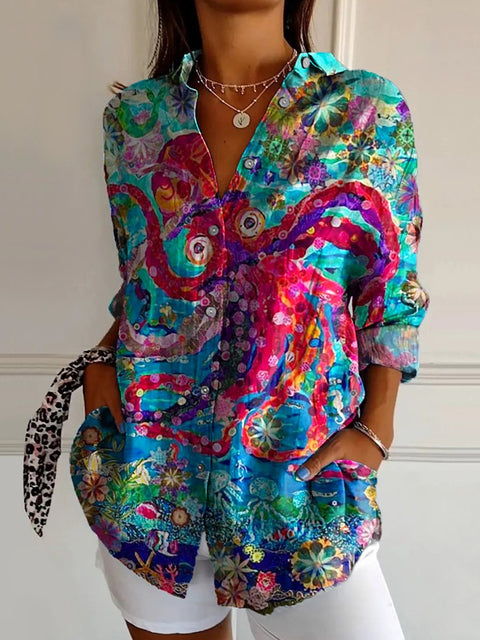 Summer trend long-sleeved shirt flower pattern printing 3D shirt m301226