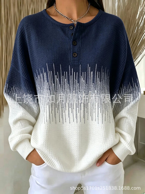 Long Sleeve 4 Button 3D Printed Loose Casual Women's Sweater FF303292