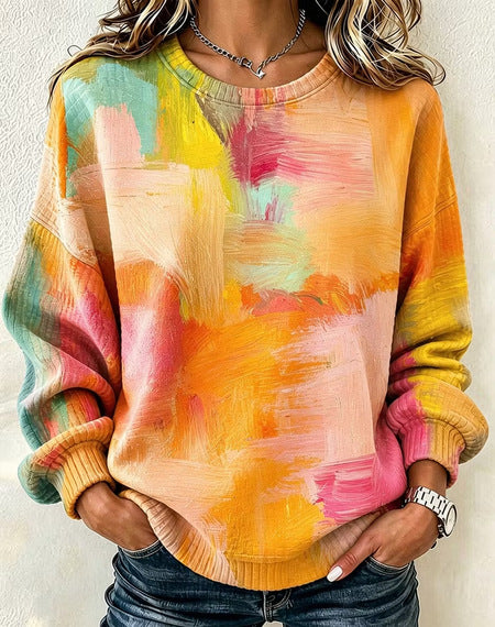 Waffle long-sleeved crew neck sweater literary retro FF303287