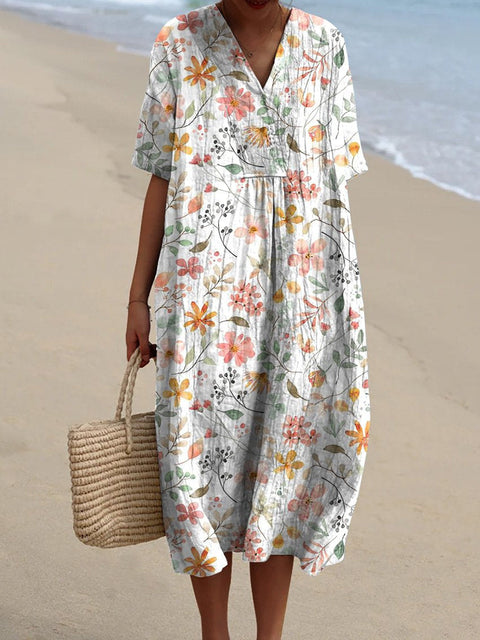 Fashion digital printing large wide V-neck dress m302382